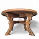 Table basse Mid-Century en bois massif et cuir cognac patiné