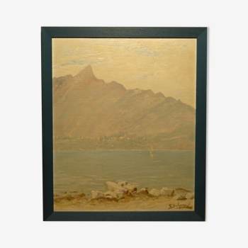 Oil painting on panel Lac du Bourget Tooth of the cat Robert Belgrand