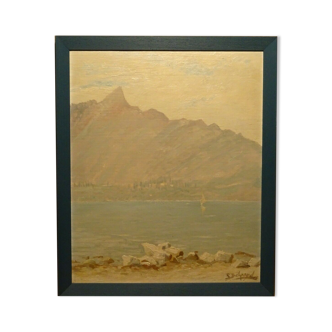 Oil painting on panel Lac du Bourget Tooth of the cat Robert Belgrand