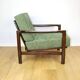 Vintage brown wooden armchair green-olive jeans design by Z. Bączyk - 2 pieces available