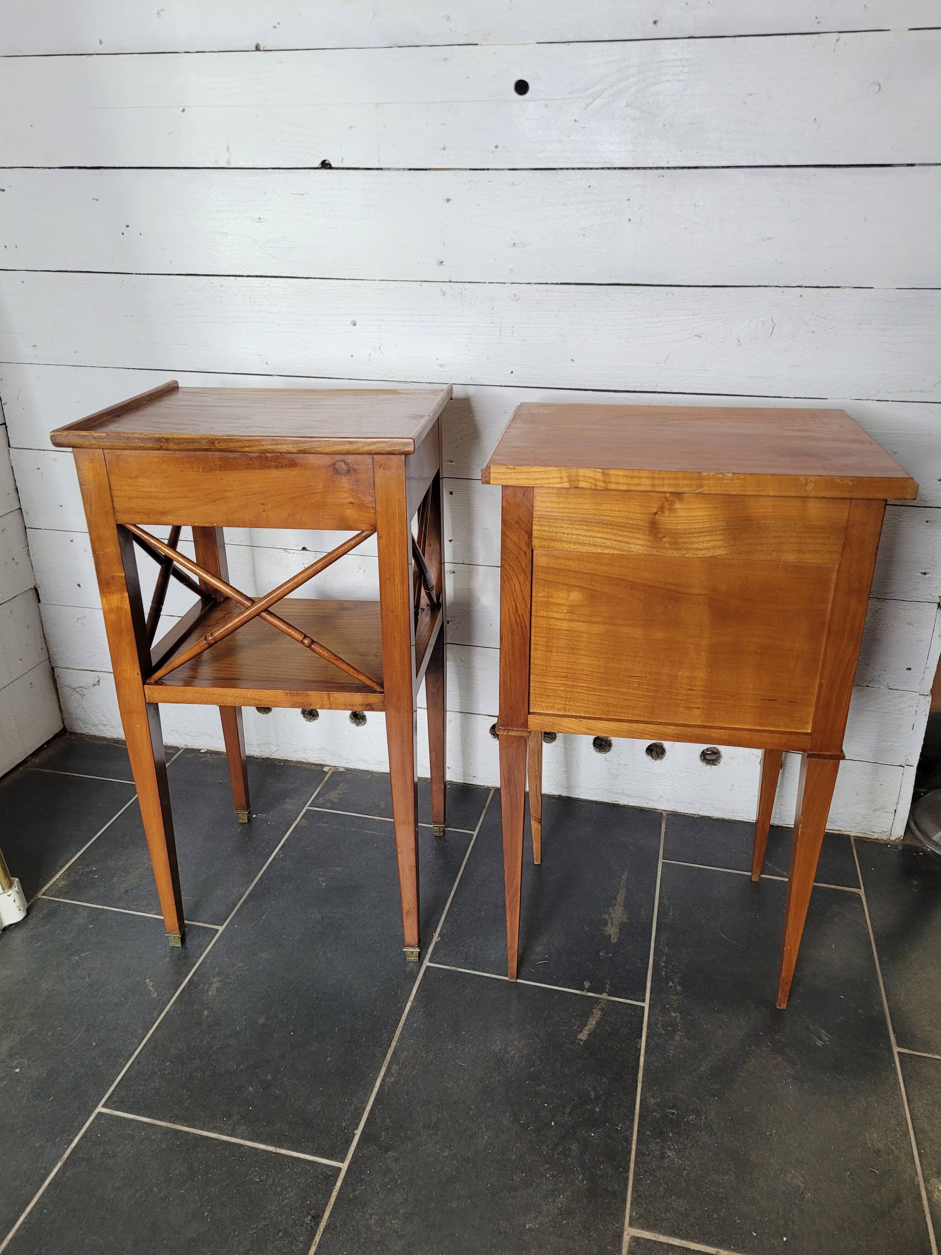 Pair of bedside tables with cherry wood lattices