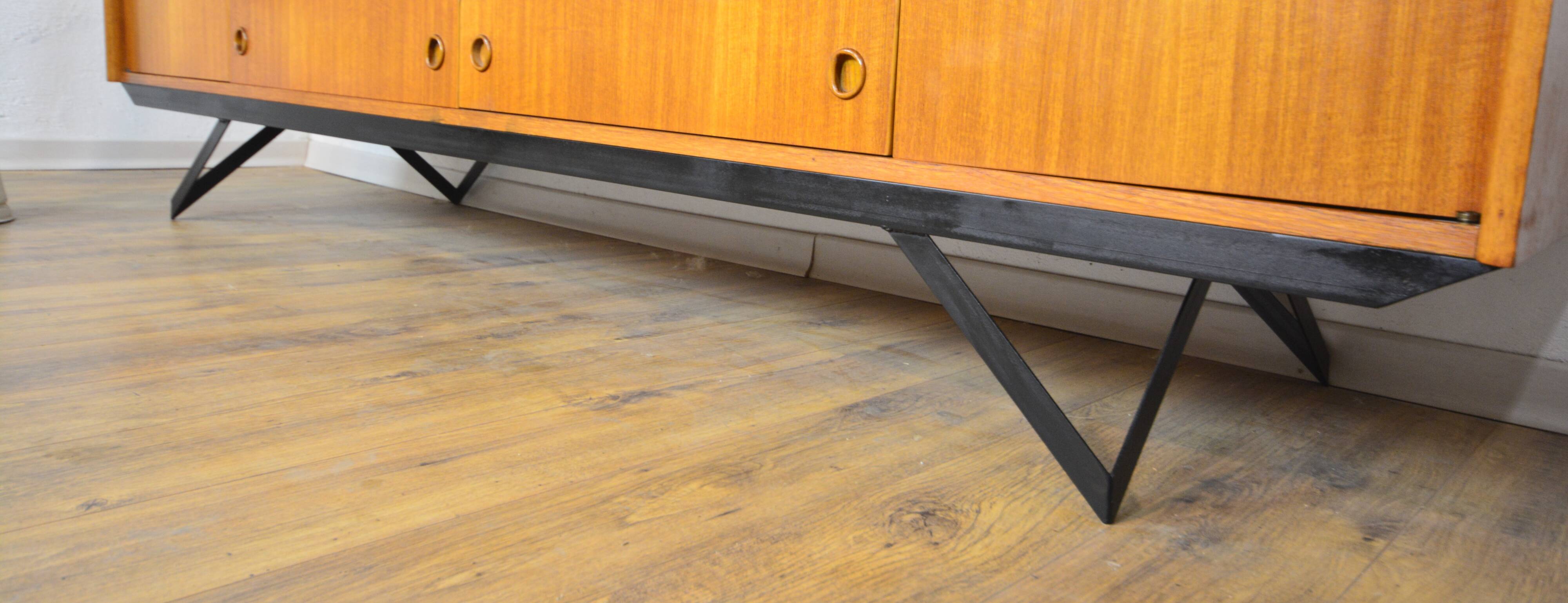 Low Scandinavian teak sideboard Metal