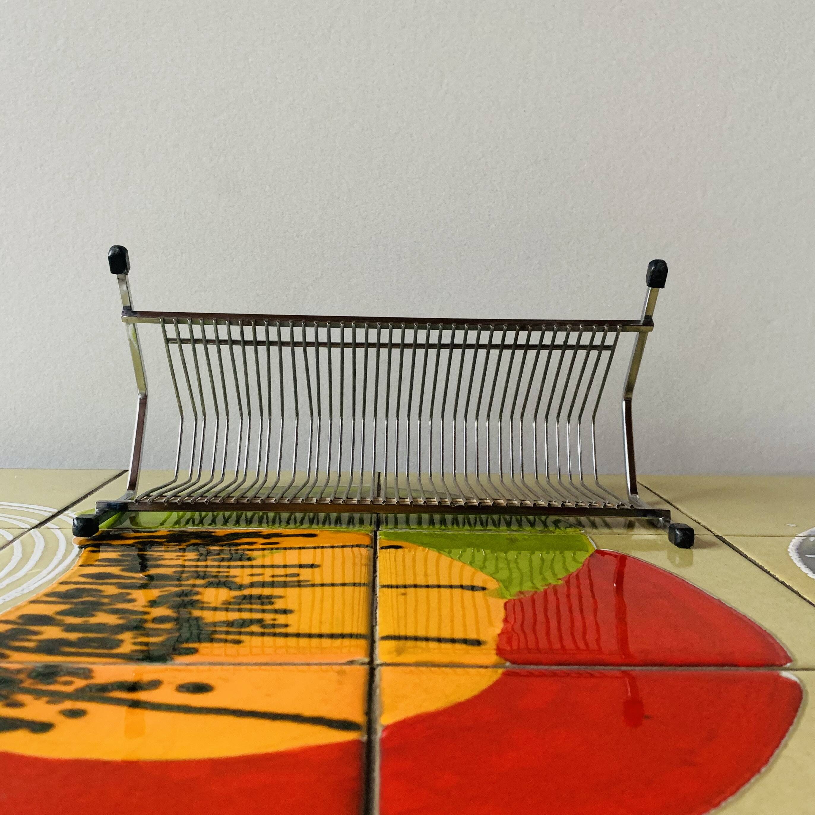Porte-vinyles vintage en métal chromé - pour 36 disques