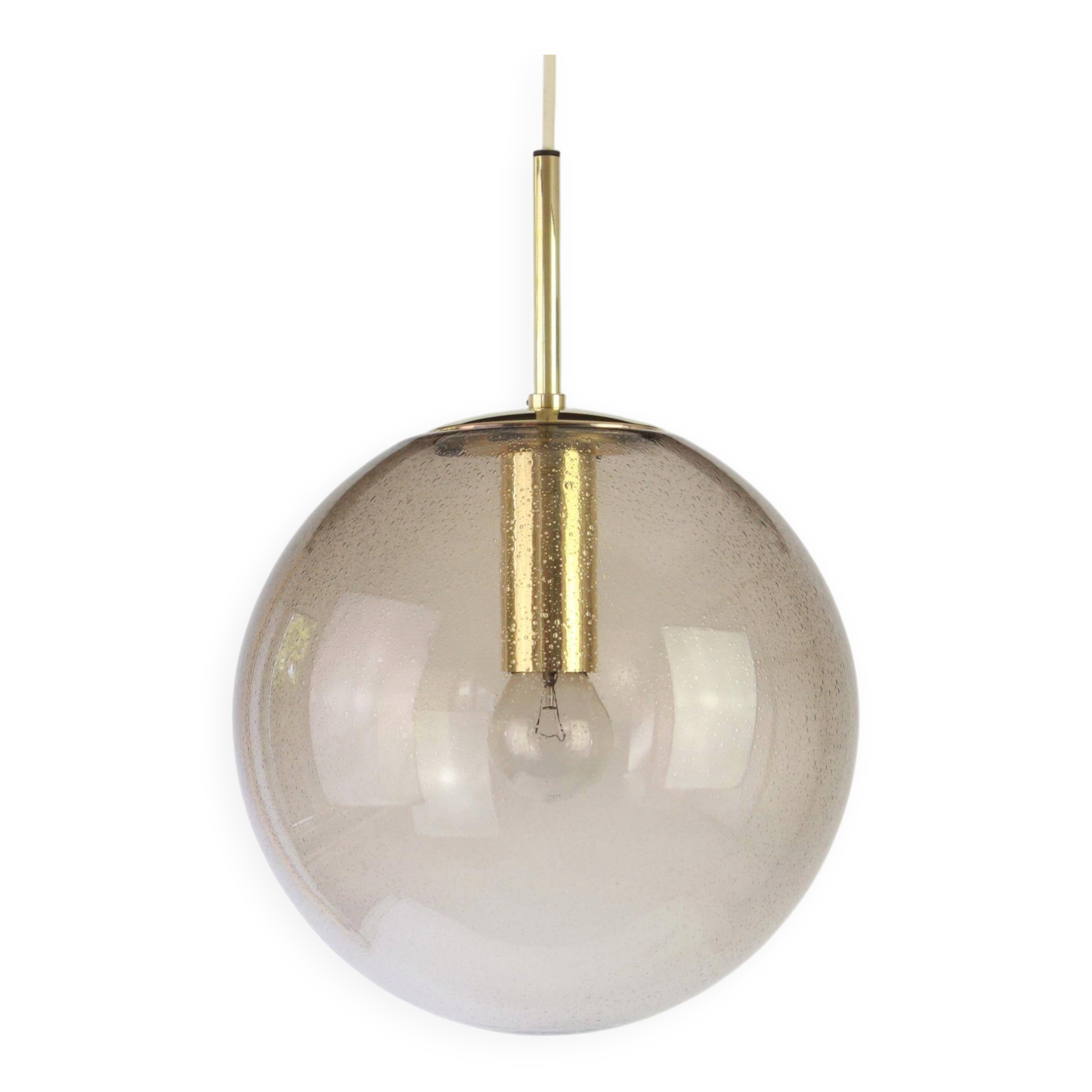 Smoked glass and brass ball pendant light Limburg, Germany, 1970s