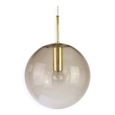 Suspension boule en verre fumé et laiton Limburg, Allemagne, années 1970