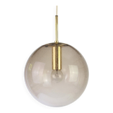 Smoked glass and brass ball pendant light Limburg, Germany, 1970s