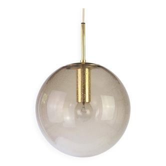 Smoked glass and brass ball pendant light Limburg, Germany, 1970s