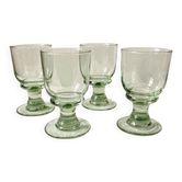 4 verres sur pied en verre soufflé artisanal de teinte verte