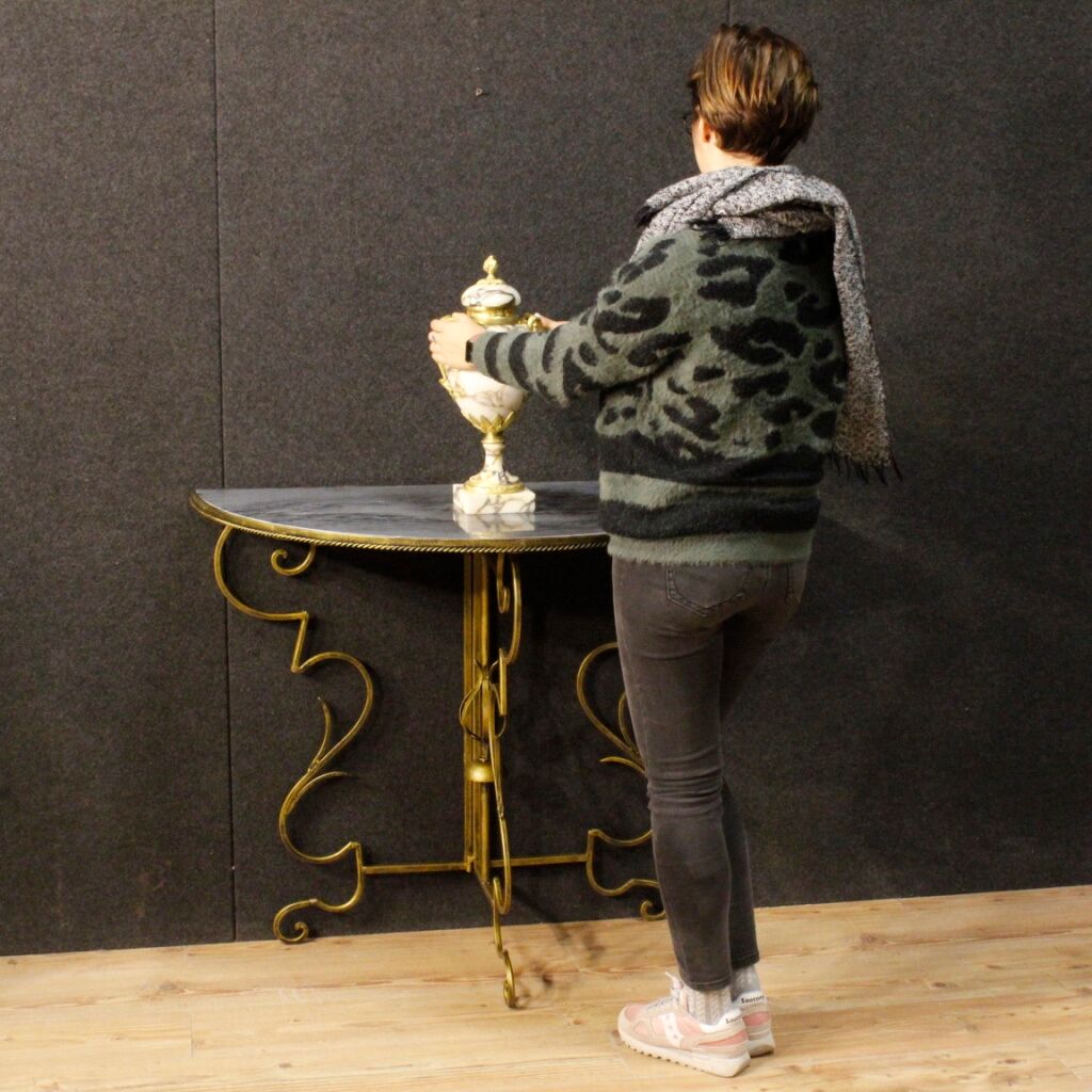 Console French half-moon of metal and marble