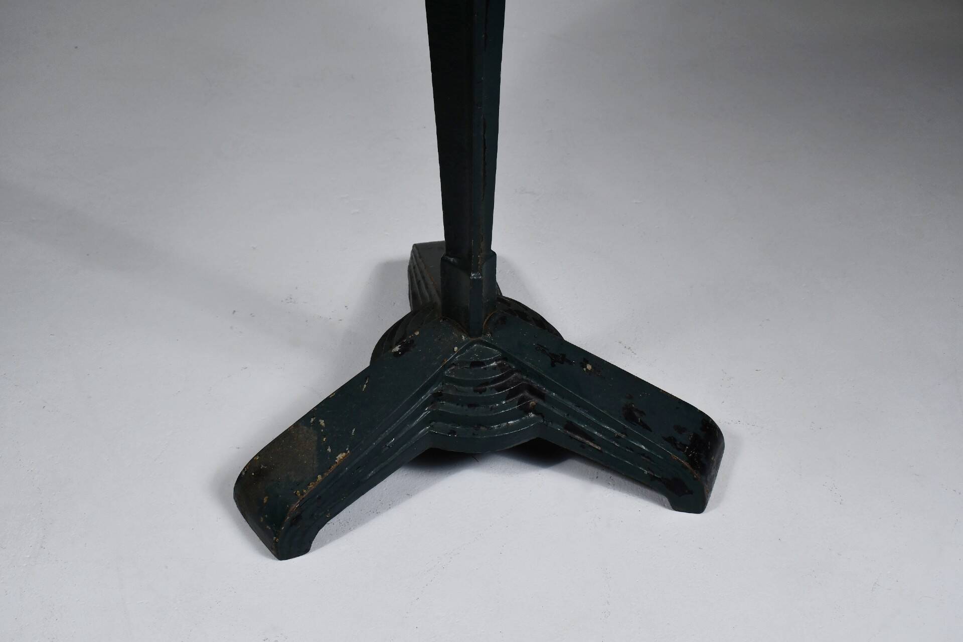 Vintage travertine bistro/dining table with metal base. (B)