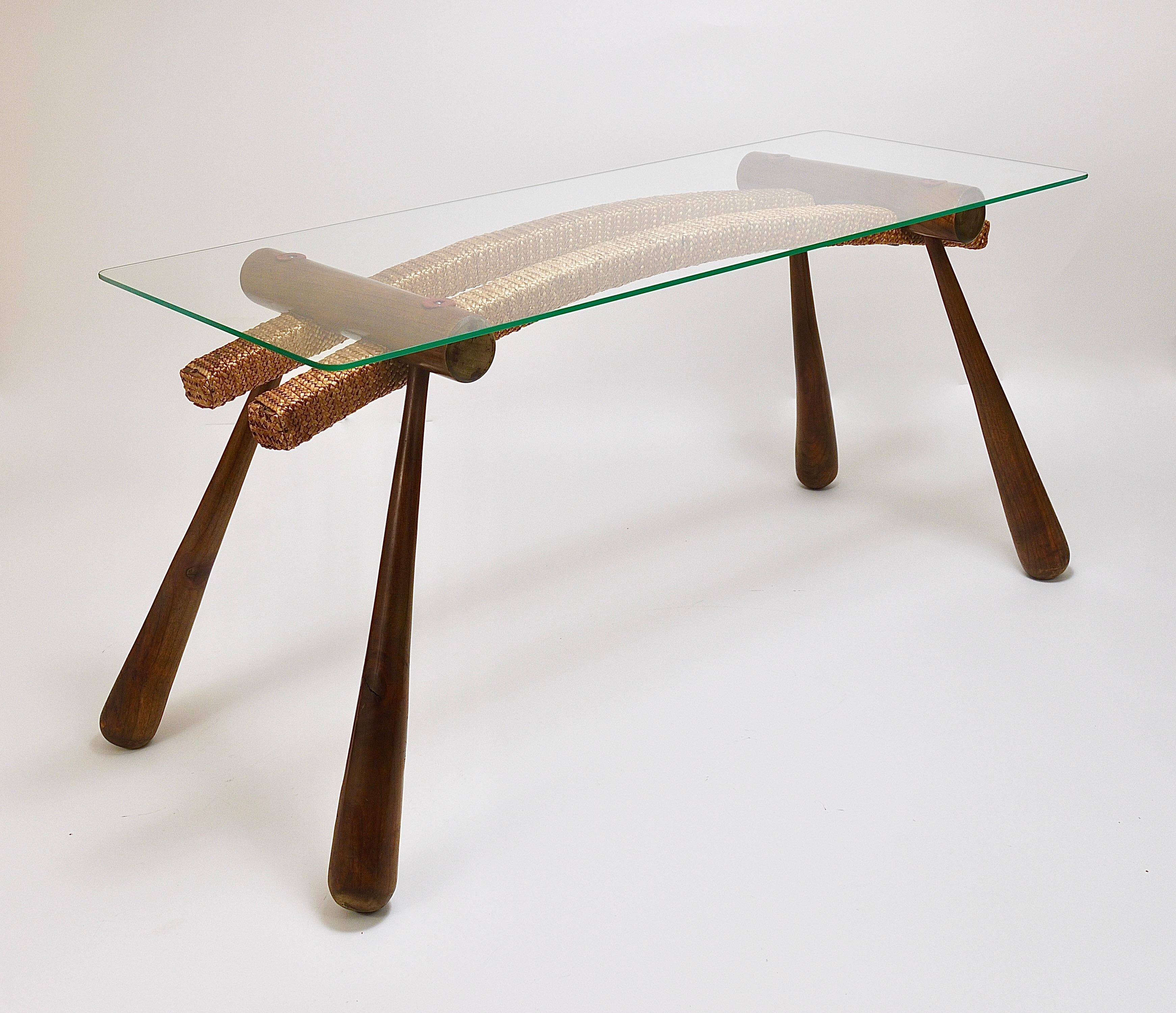 Mid-century side table by Max Kment, maple, cord, Austria, 1950s