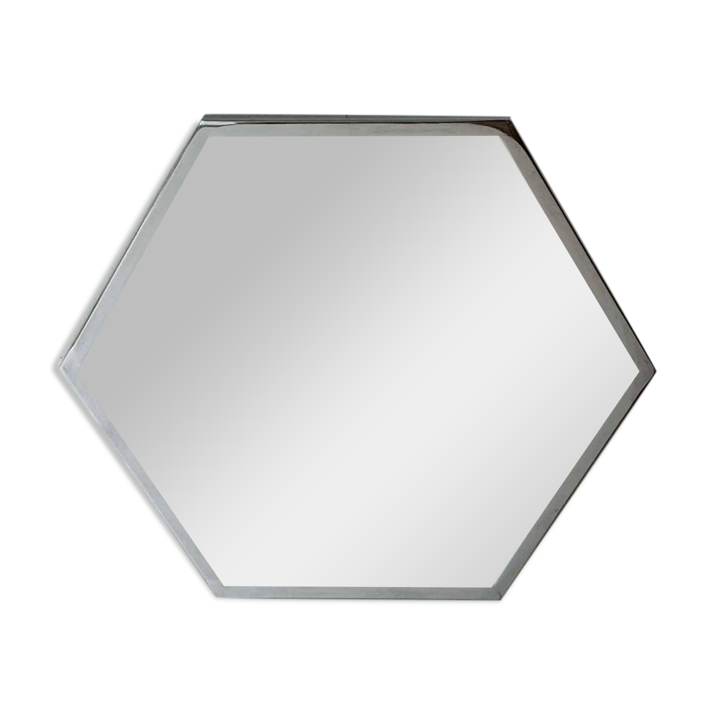 Vintage hexagonal mirror, chromed metal, France 1980