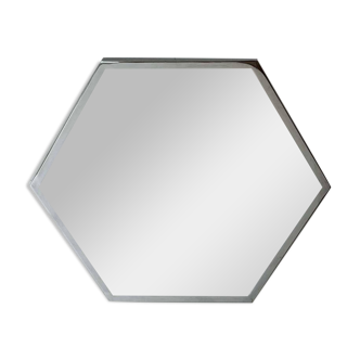 Miroir hexagonal vintage, métal chromé, France 1980