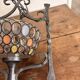 Colourful Stained Glass Wall Sconce with Wrought Iron and Cabochons Lamp