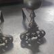 Paire de chenets en bronze et acier XIX Hollande