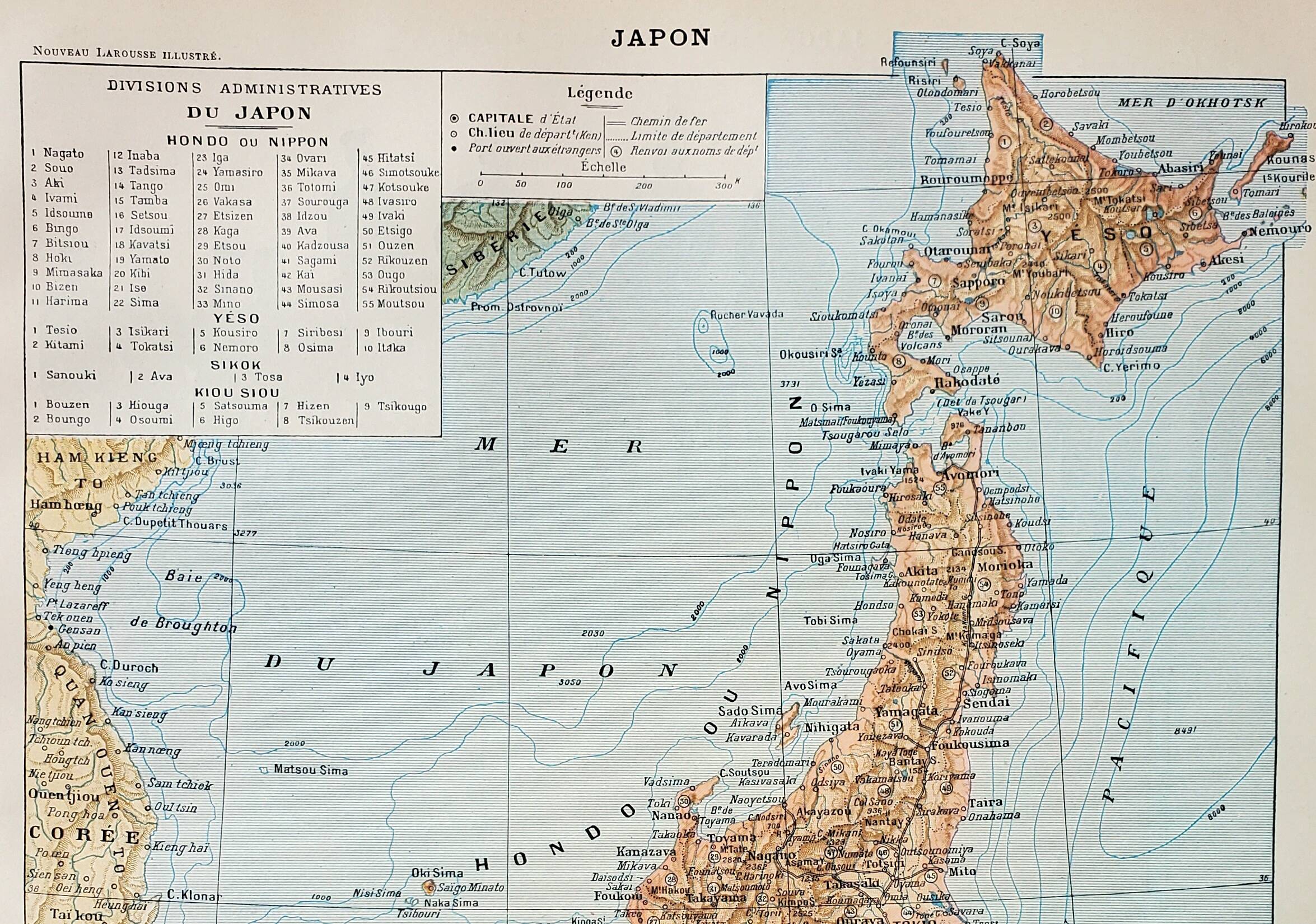 Old engraving 1898, Japan, map, Asia, Tokyo • Lithograph, Original plate