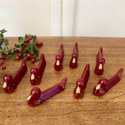 Set of 8 vintage slip knife holders in the shape of red ducks and