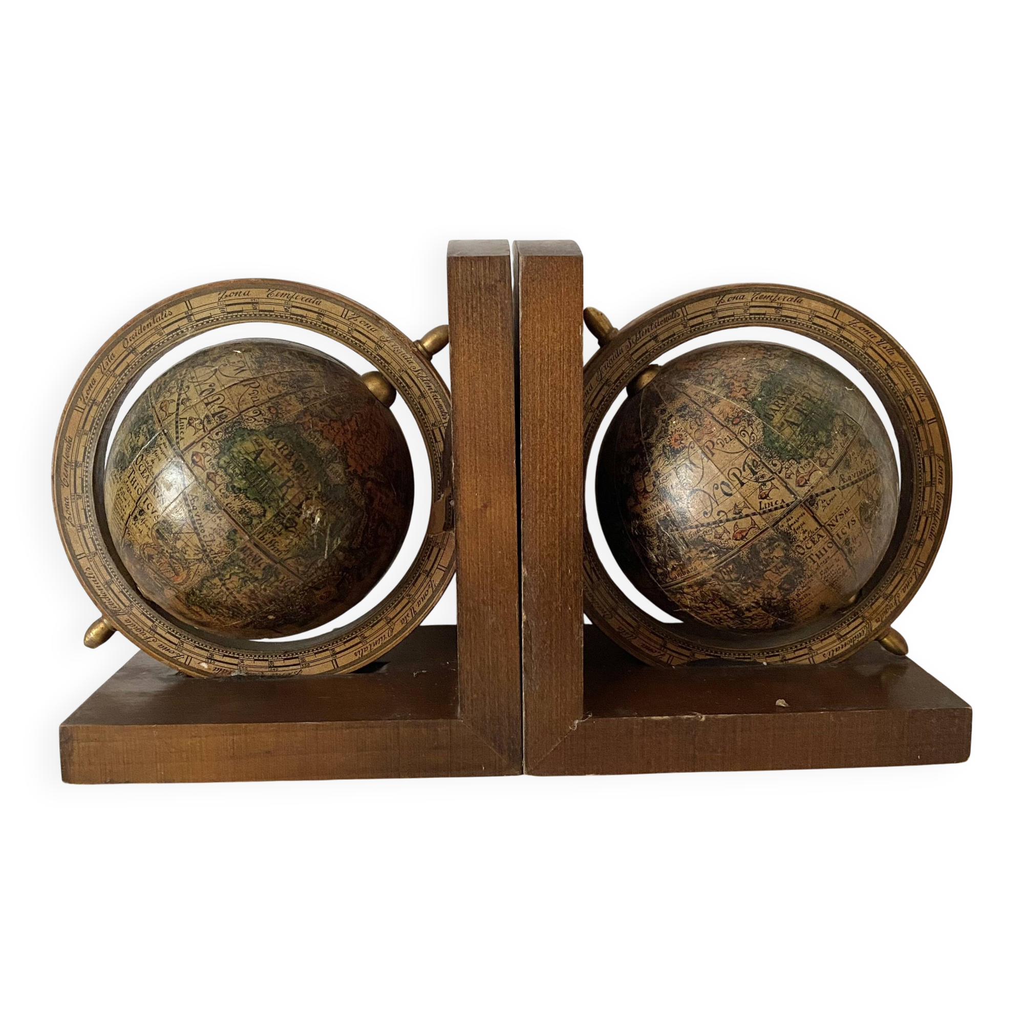 Vintage world map bookends terrestrial globes