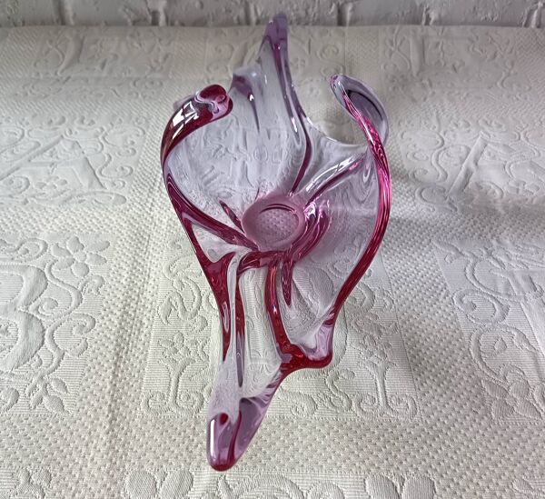 Coupe à fruits en cristal coloré vintage, coupe centre de table lilas