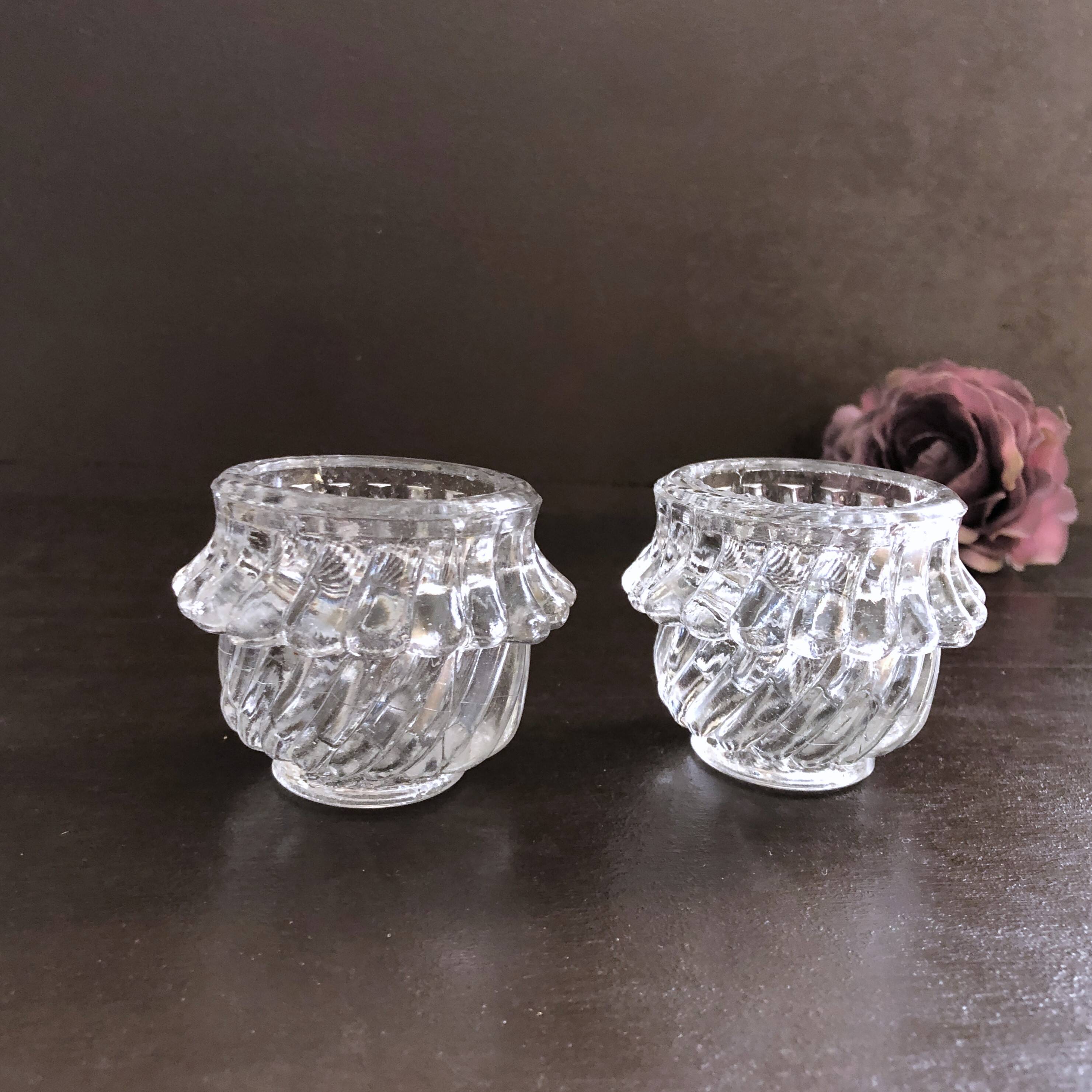 Glass salt and pepper shaker set with vintage serving spoon