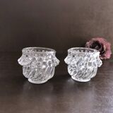 Glass salt and pepper shaker set with vintage serving spoon