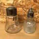 Pair of cast glass & vintage metal refresher pitcher