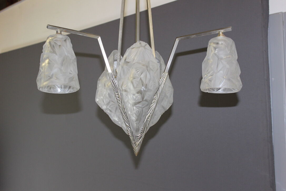 Art Deco period plate chandelier signed Degué