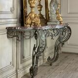 Wrought iron console and its marble, circa 1880