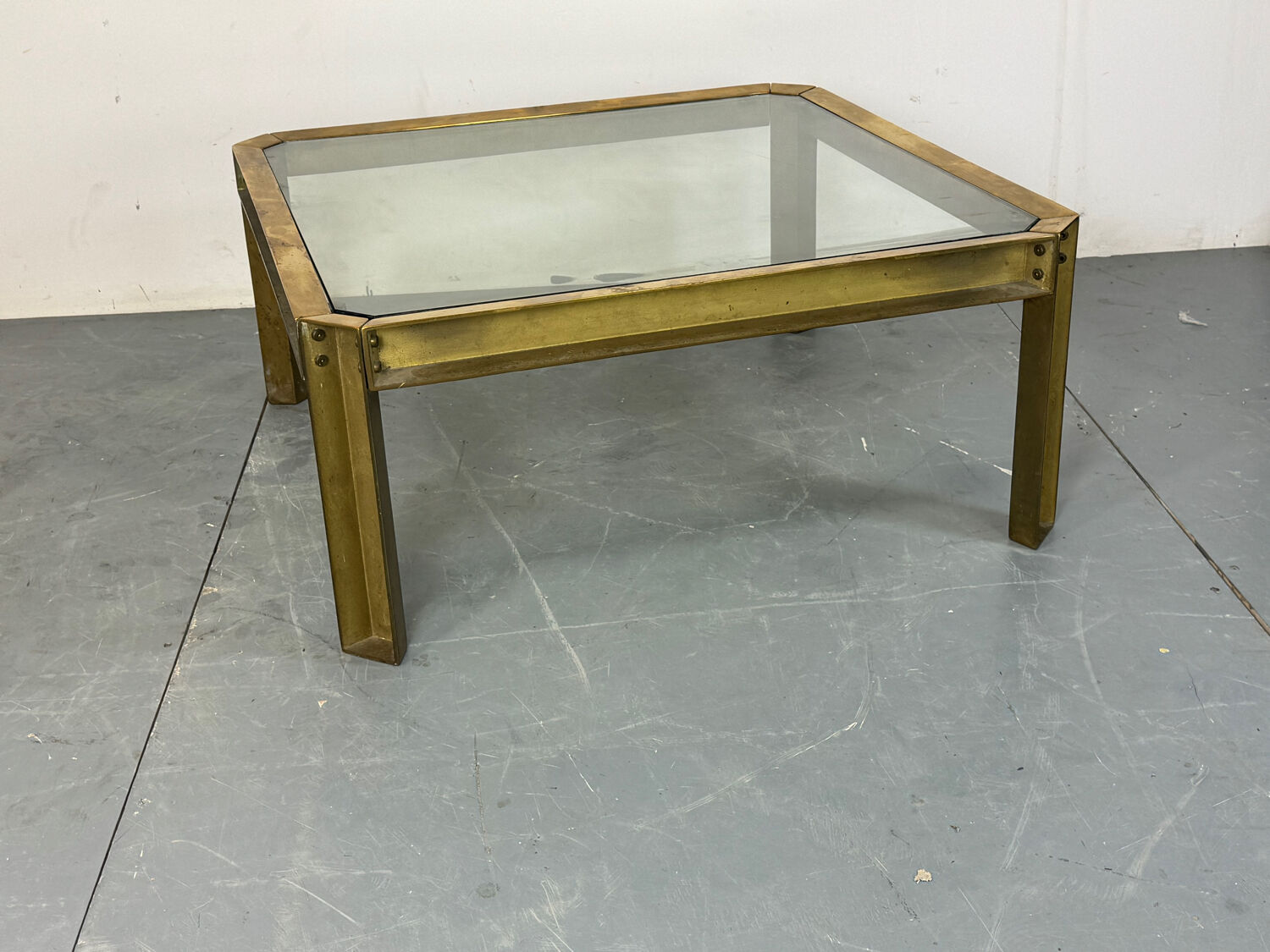 Brutalist Brass T09 coffee table by Peter Ghyczy 1970