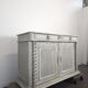 Louis XIII buffet with twisted column in grey patinated oak, two doors, two drawers.