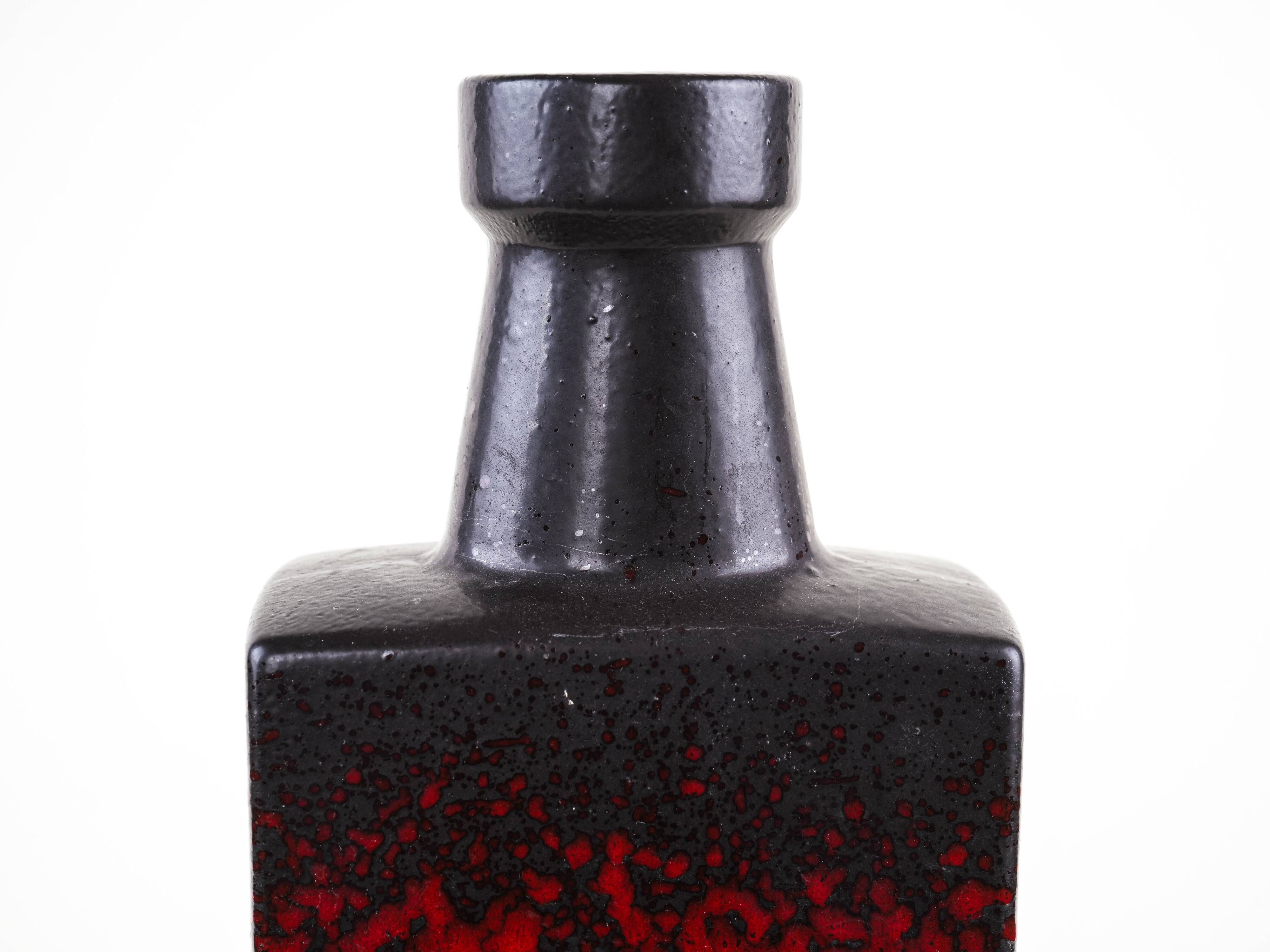 West Germany ceramic vase in black and red, glazed pottery from the 1970s
