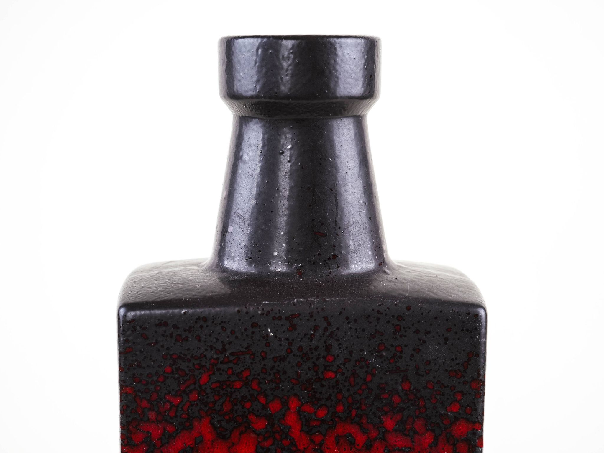 West Germany ceramic vase in black and red, glazed pottery from the 1970s