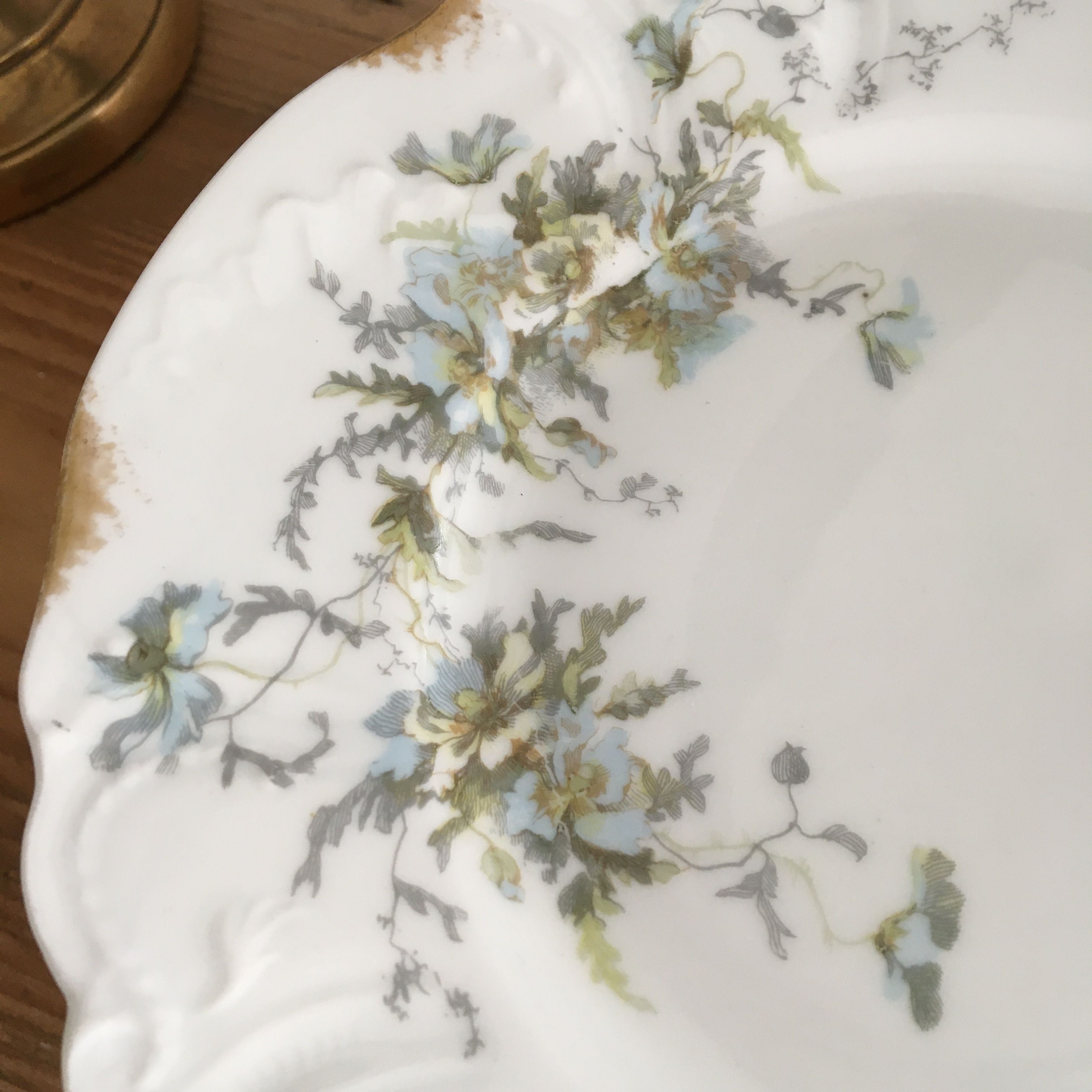 set of 9 plates Clématites porcelain Limoges Art Nouveau