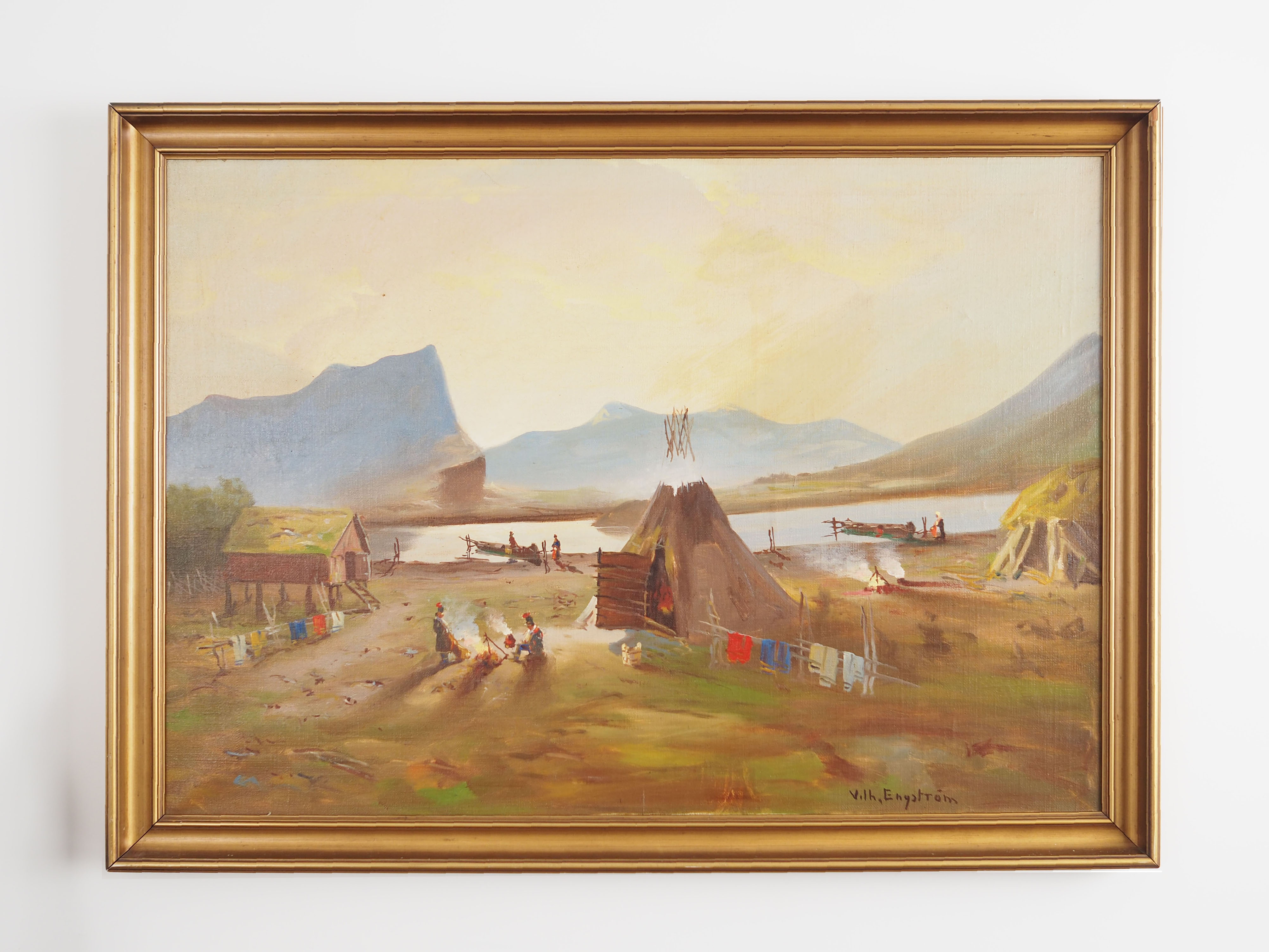Painting „The Riverside Camp”, Scandinavian design, 19th century, by Vilhelm Oskar Engström