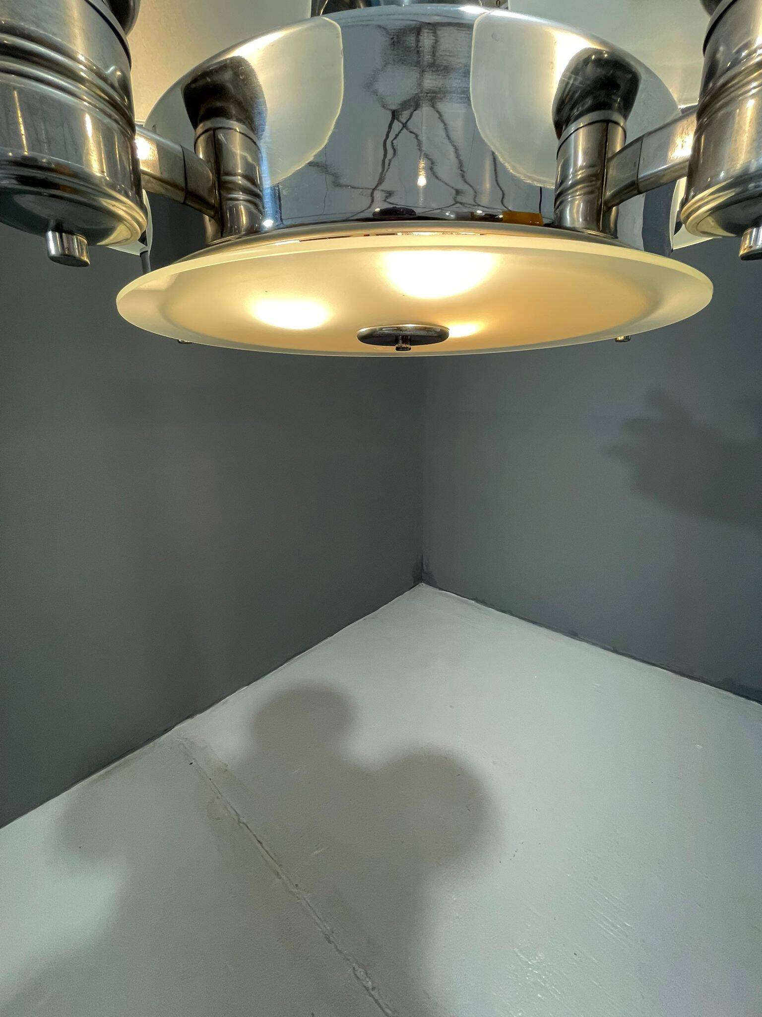 1930s Art Deco Chrome Chandelier with Frosted Glass Disc Shades – Czech Vin