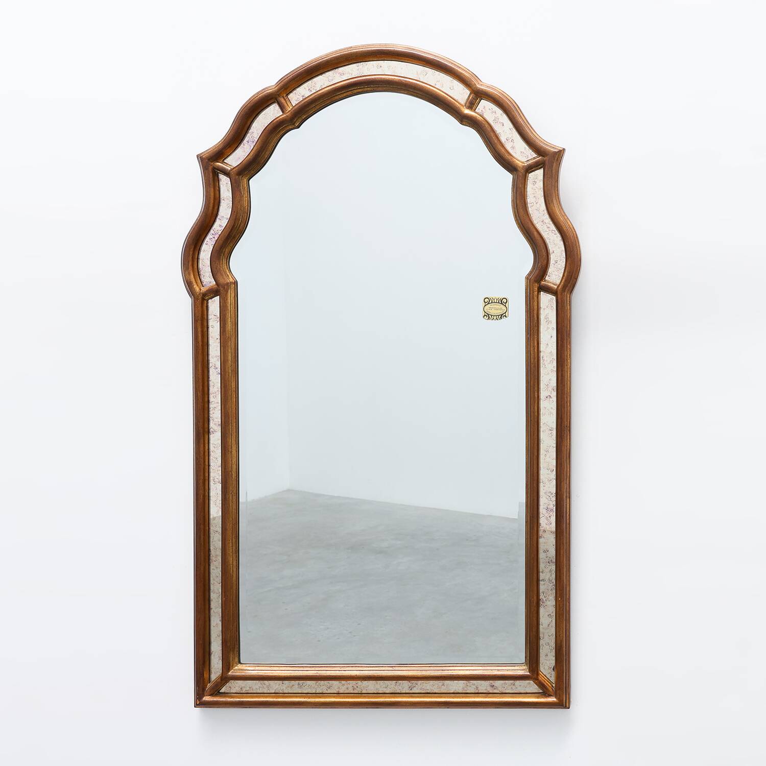 Arched gold-leaf mirror with marbled glass border by Deknudt, Belgium, 20th