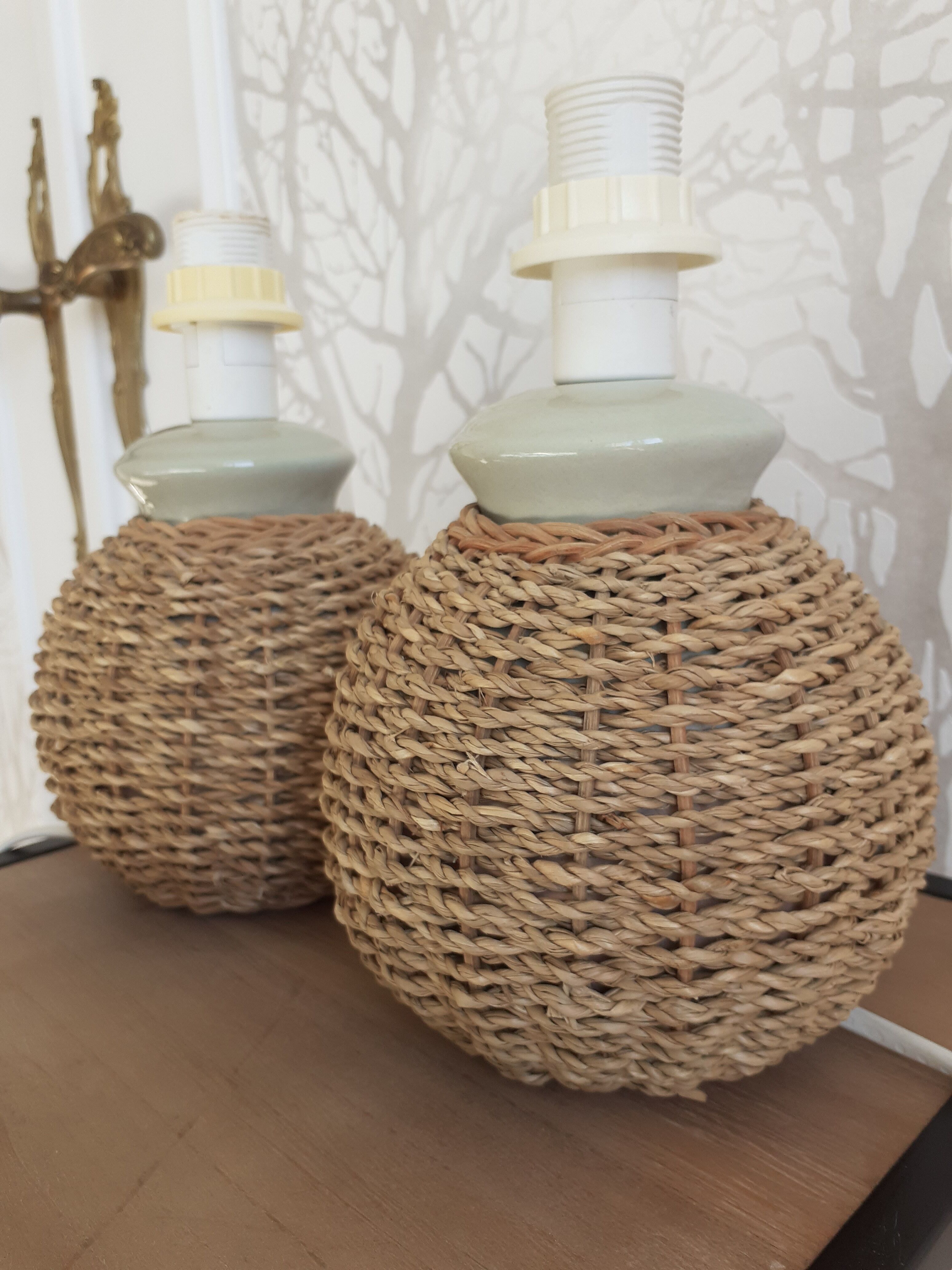 Pair of rope bedside lamps.