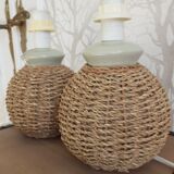 Pair of rope bedside lamps.