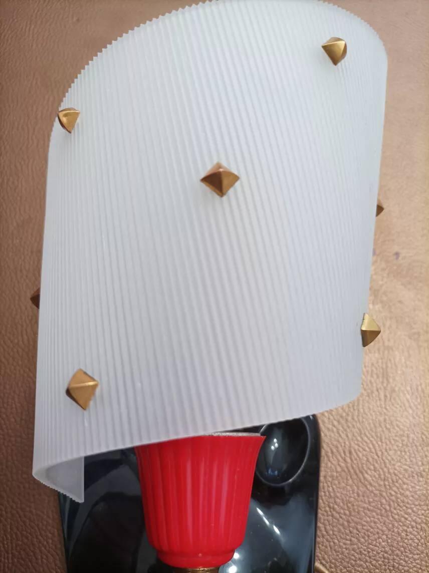 Pair of 1950s Rockabilly wall lights in brass, black and red