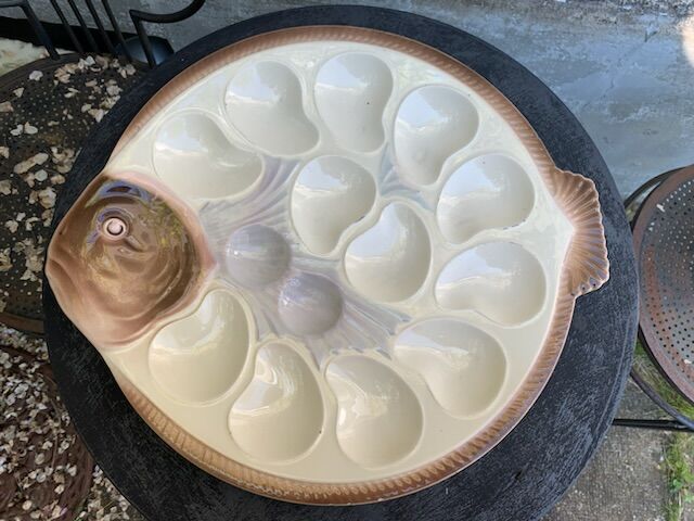 Large oyster dish in the shape of fish model Copenhagen by Longwy france old and collector
