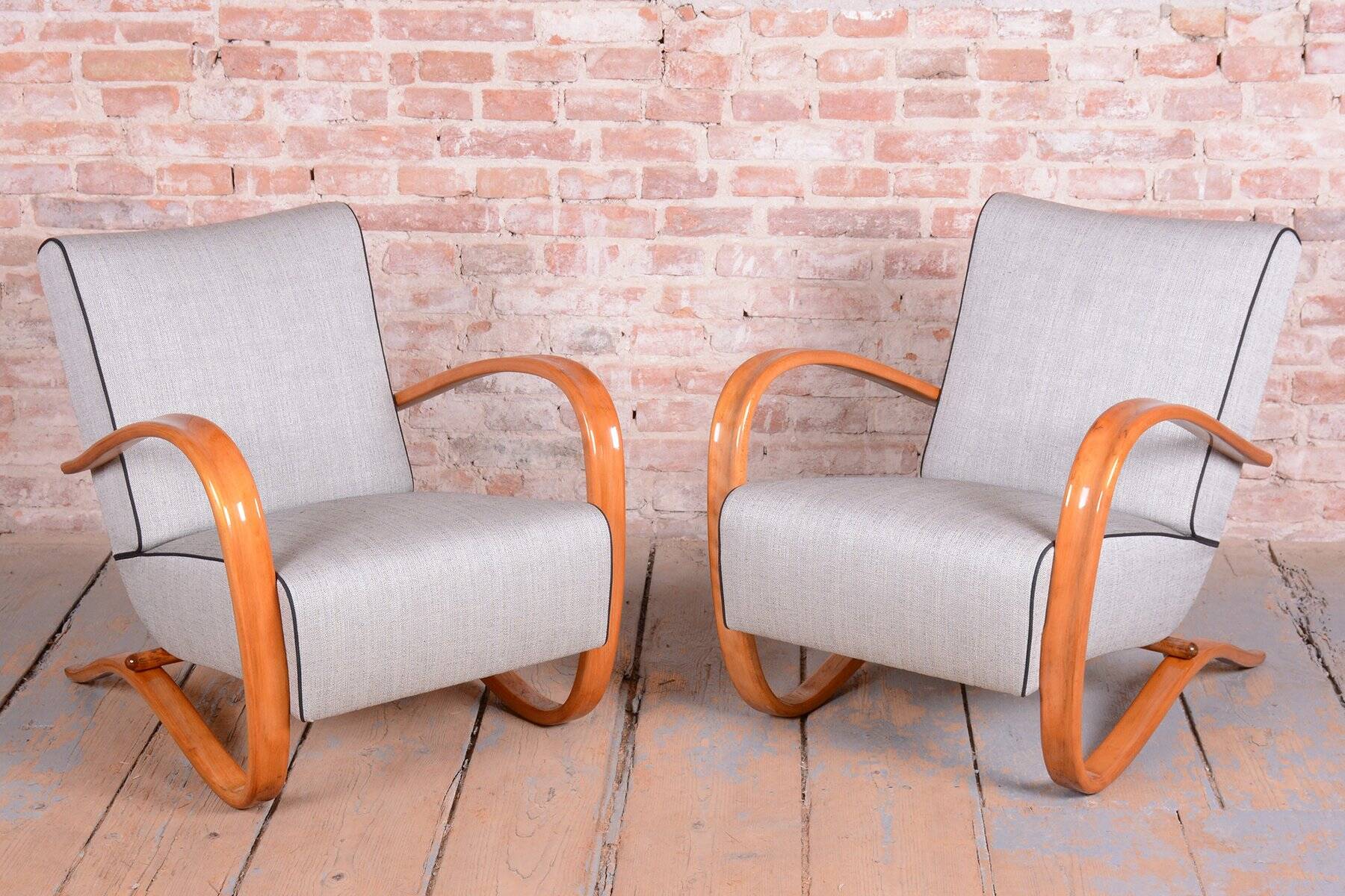 Chaises longues Art Déco H-269 en tchéque par J. Halabala pour Up Závody, années 1930, ensemble de 2