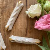 Set of 9 vintage art deco knife holders in pearly and gold ceramic