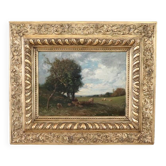 Oil Painting On Panel, Landscape With A Flock Of Sheep, Signed V. Bussolino, Italy, 19th Century