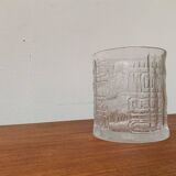 Large vintage glass vase or bowl with South American/Inca ornaments.