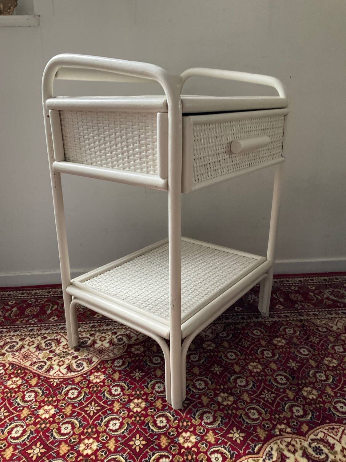 Vintage rattan bedside table from the 70s and 80s