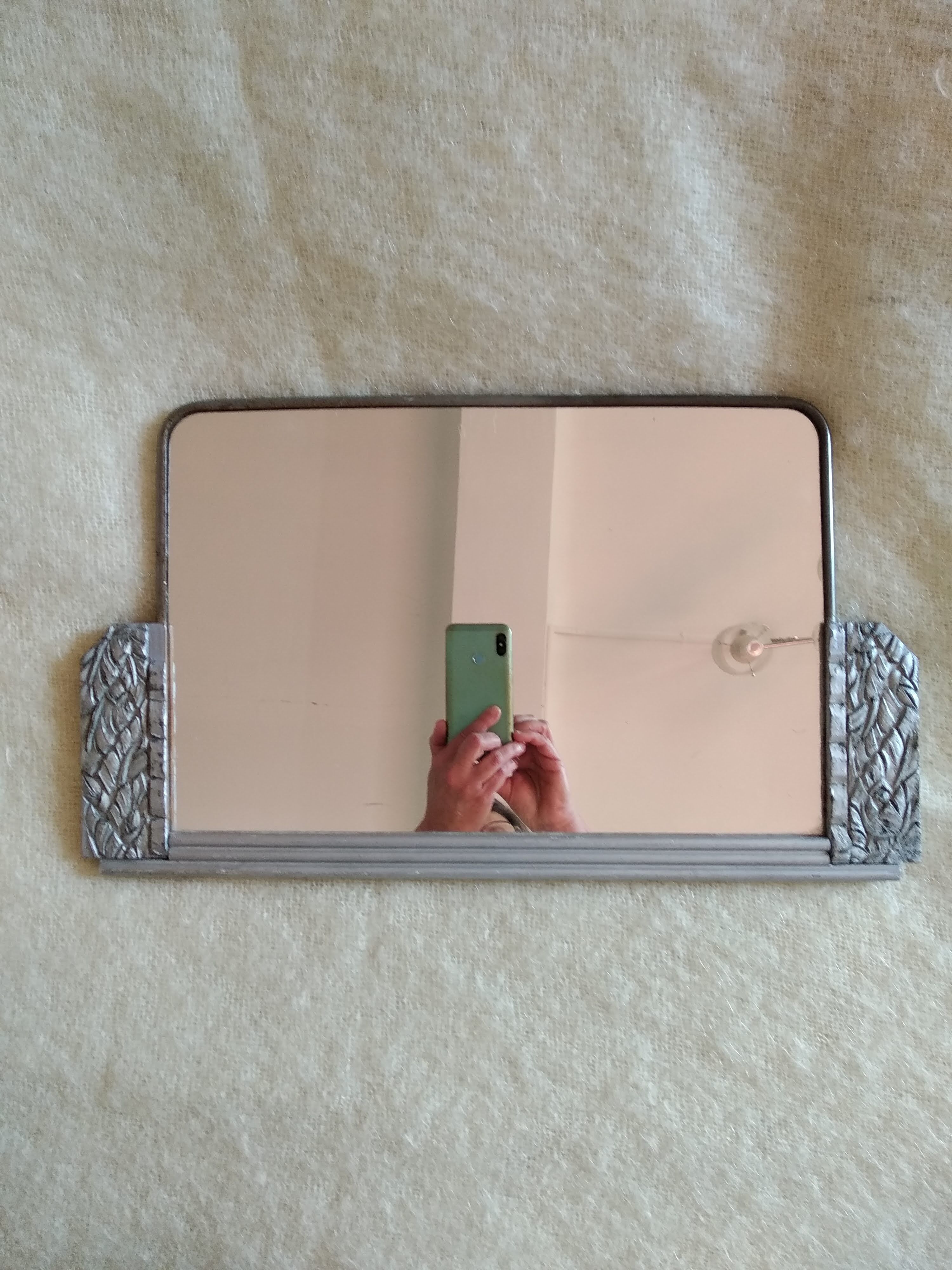 Miroir art déco bois et métal argenté 44x26cm