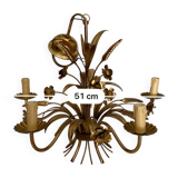 Hans Kögl style 6-arm chandelier in gilded metal, 1970s with two wall lights