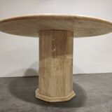 Round italian travertine dining table, 1970s