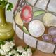 Vintage mother-of-pearl and brass pendant lampshade with fruit decorations