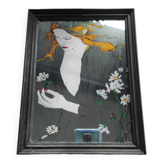 Vintage mirror with art nouveau maid motif